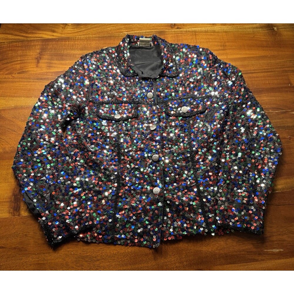 Marisol Vintage Sequin Jacket M Multicolor Confetti Button Front Rayon India